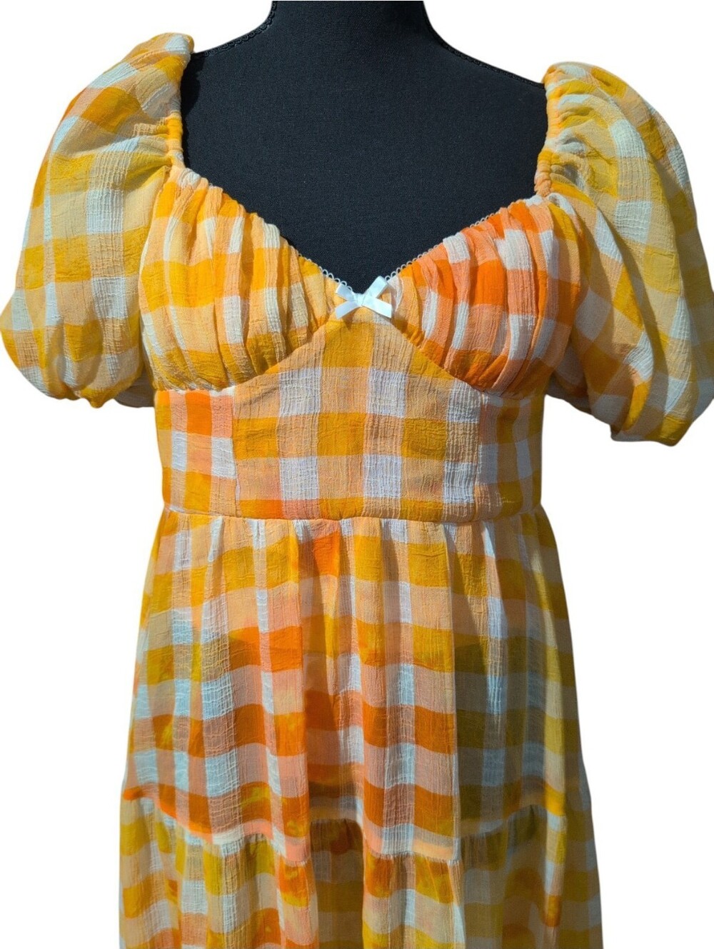 For Love & Lemons Mimosa Maxi Dress - Yellow Gingham Puff Sleeve S - Picture 2 of 16